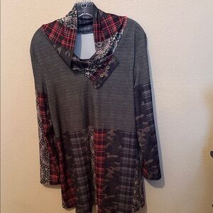 Lily Gray and Red Patchwork Blouse
